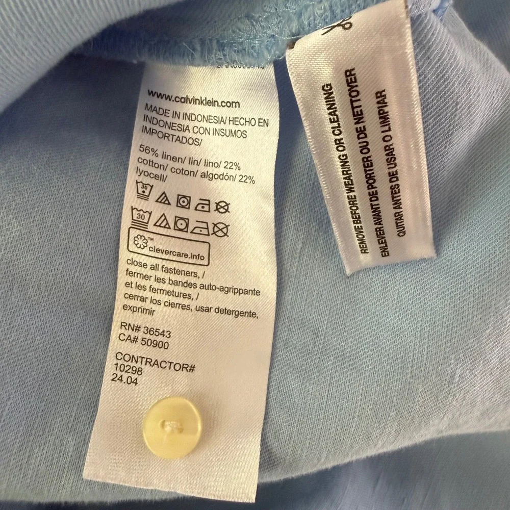 Calvin Klein Luxe Linen Cotton Blend Hidden Placket‎ Camp Shirt M Large Coastal